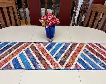 Quilted Large Table Runner, Dining Table Decor, Mothers Day Gift, Sofa Table Runner, Piano Topper, Coffee Table Topper, Batik Fabrics