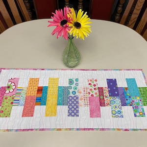 Spring and Summer Quilted Multi-Colored Table Runner, Modern Table Sofa Topper, Dining Table Decoration, Handmade Pastel Table Topper