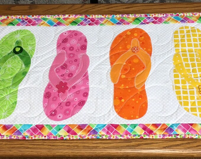 Flip Flop Table Runner, Quilted Table Runner, Beach Table Runner