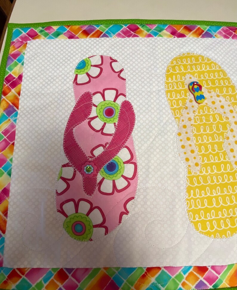 Flip Flop Table Runner, Quilted Table Runner, Beach Table Runner