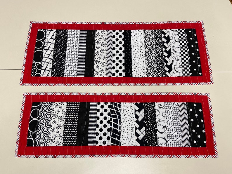 Two Quilted Black Red and White Table Decor Black and White Etsy