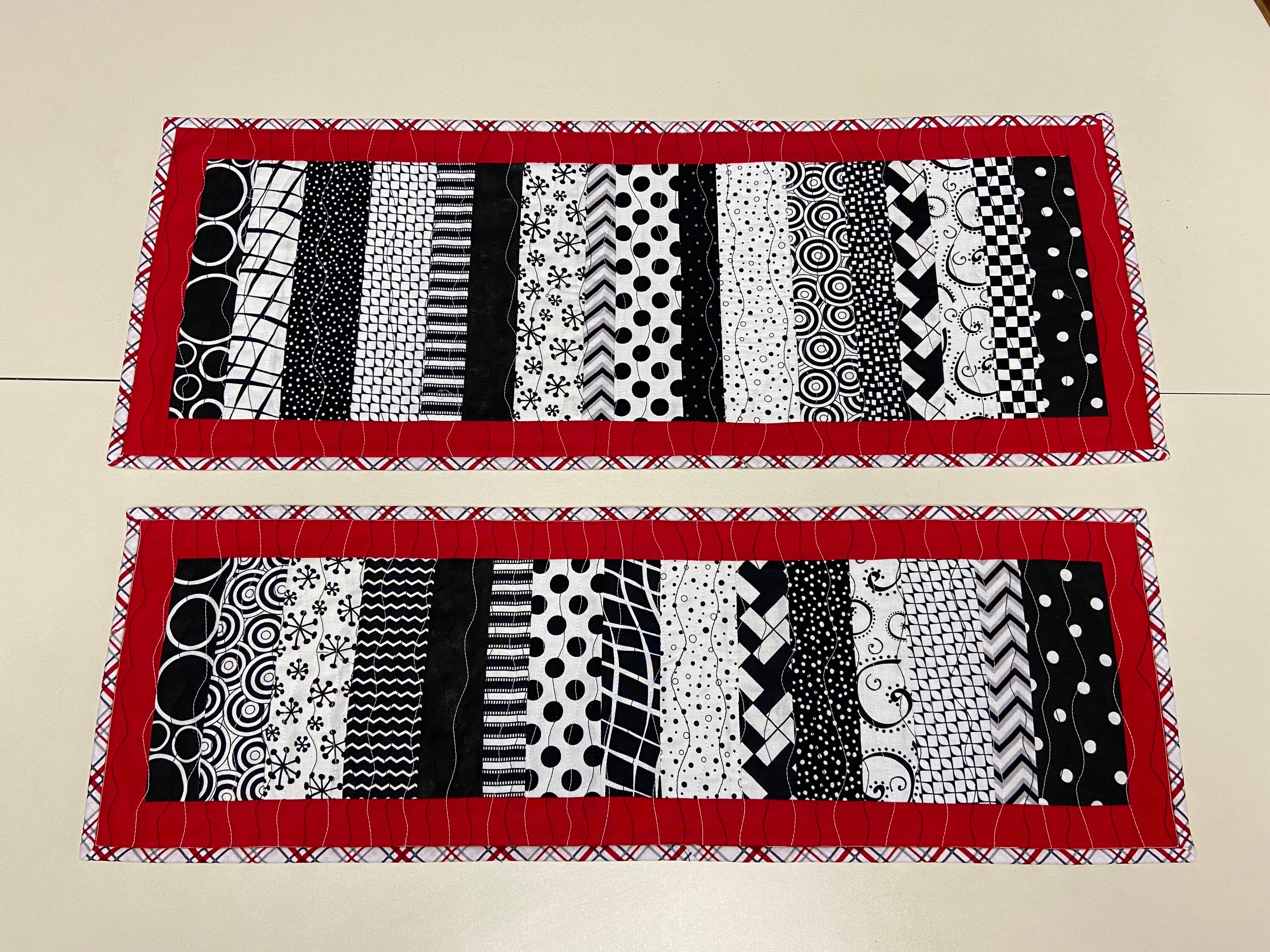Two Quilted Black Red and White Table Decor Black and White Etsy