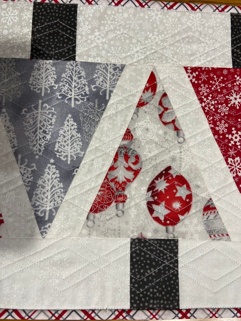 Quilted Christmas Tree Table Runner Red and Gray Decor Sofa Etsy