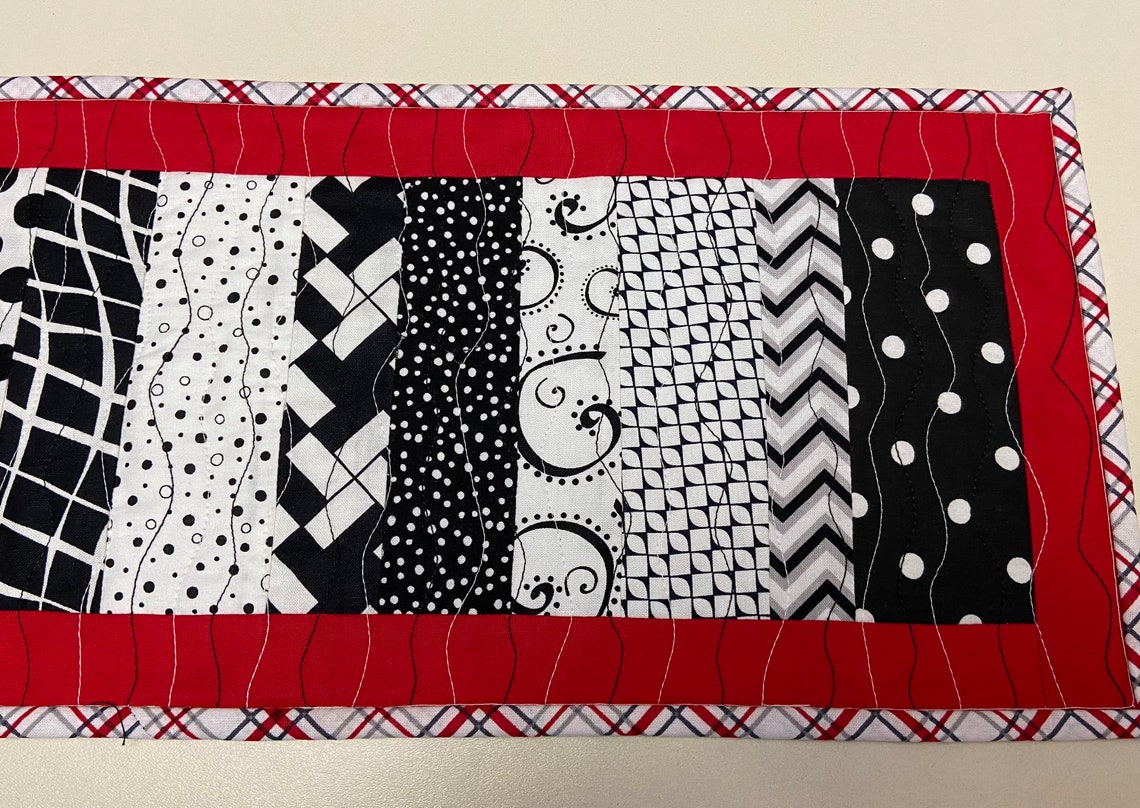 Two Quilted Black Red and White Table Decor Black and White Etsy