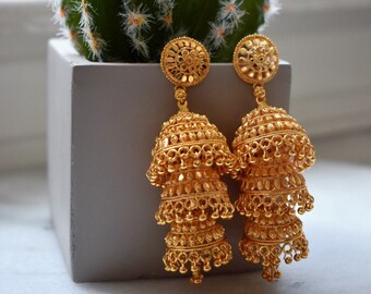 3 layer gold jhumka