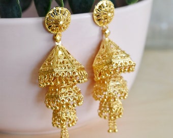 3 layer gold jhumka