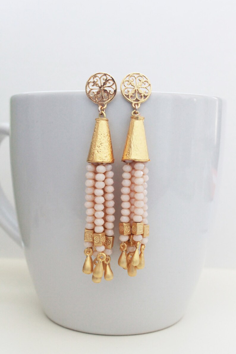 Gold Tassel Earrings Kadali Gold Crystal Tassel Earrings Etsy