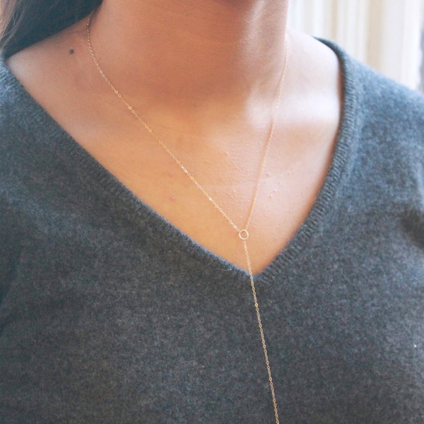 Long Lariat Necklace, Gray Druzy Teardrop Lariat / Y Necklace