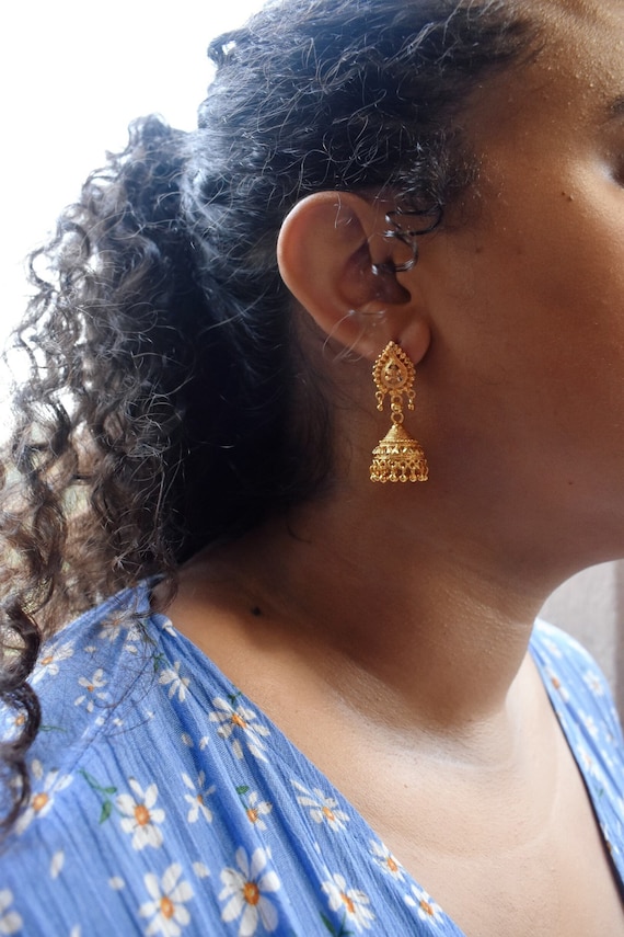 22k Gold Earrings Jhumka Jewelry, Handmade Vintage Pure Indian Style  Handmade Dangle Jhumki Earrings Chandelier, Wedding Earrings - Etsy