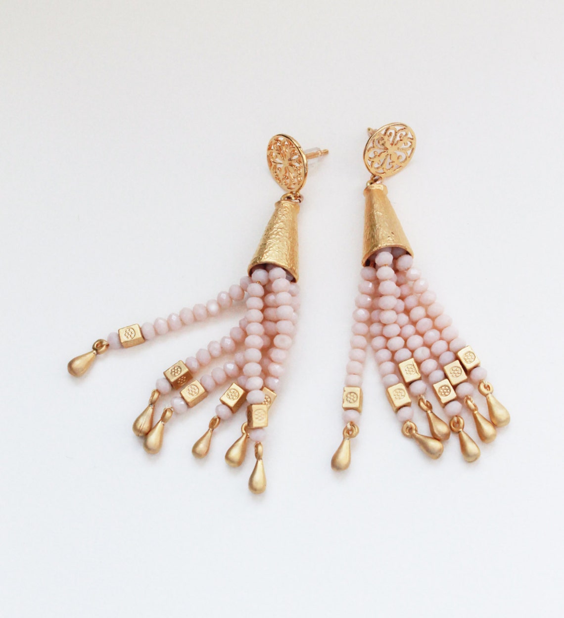 Gold Tassel Earrings Kadali Gold Crystal Tassel Earrings Etsy