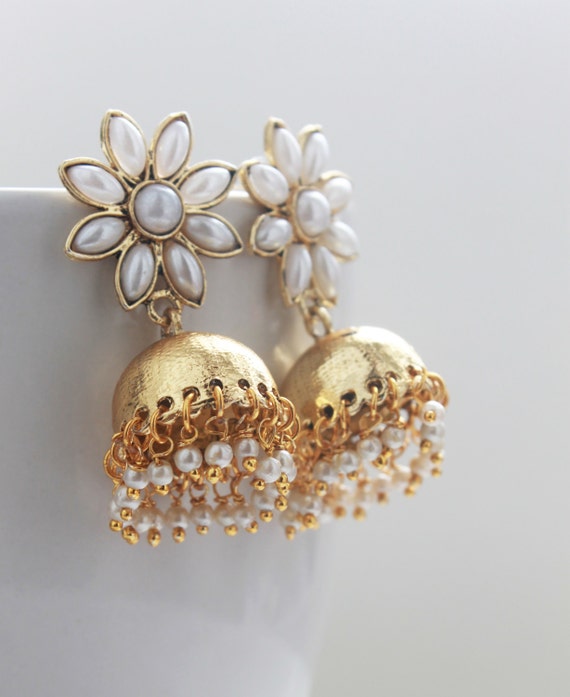 Pendientes Indios Jhumka Jhumki Floral Floral Tallado Pendientes Indios Jhumka Jhumki Floral Floral Tallado