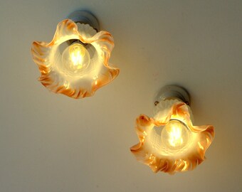 Pair of porcelain and glass sconces Art Deco 1930    NO SHIPPING USA