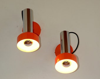 Paire d&#39;appliques orientable orange et chrome vintage 1970