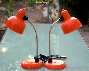 Couple of table lamps Orange Vintage 1950 NO SHIPPING USA