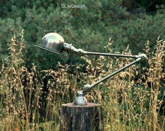 Jielde 2-arm lamp, 40cm, pickled, polished, varnished, with Fresnel lens. NO SHIPPING USA