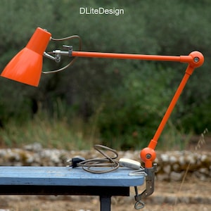 Restored LUMINA lamp, orange, French industrial vintage, 1950s