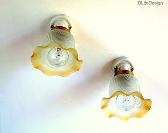Paire d'appliques porcelaine et verre Art Déco 1930 NO SHIPPING USA