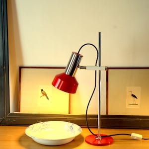 Large red and chrome 1970 desk lamp