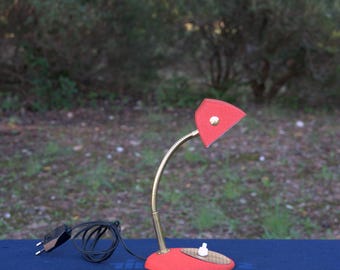 Small red Aluminor table lamp, vintage 1960.  NO SHIPPING USA