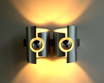 Wall lamp, brushed aluminum, Vintage 1970 Space Age  NO SHIPPING USA
