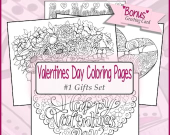 Pagine da colorare per adulti ** Set regalo n. 1 per San Valentino ** DOWNLOAD DIGITALE **