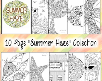 DIGITAL DOWNLOAD** 10 page pdf Summer Haze Coloring Collection **
