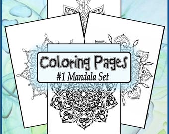 Adult Coloring Pages ** #1 Mandala Set ** DIGITAL DOWNLOAD**