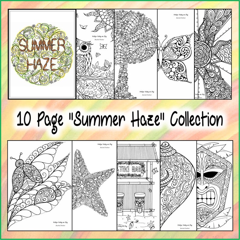 DIGITAL DOWNLOAD** 10 page pdf Summer Haze Coloring Collection **