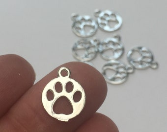 032 5 Paw Print Animal CZ Silver Plated Charms Pendants 16mm x 18mm