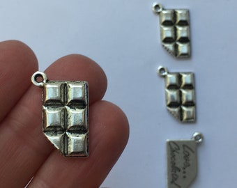 8 Chocolate bar charms antique silver tone FD276