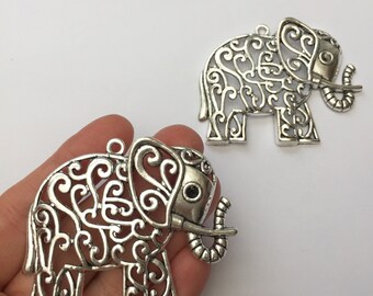 2.5/" big Filigree Elephant charm bronze tone elephant charm pendant