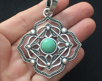 4 Chakra flower charms antique silver tone I84