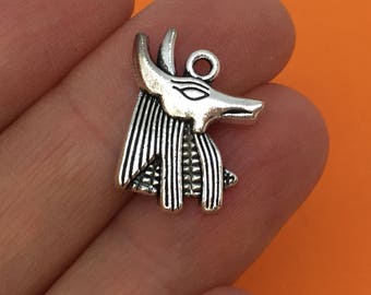 8 Head of Anubis Charms Antique Silver Tone Egyptian SC1123