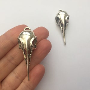 2 Bird Skull Charms Antique Silver Tone SC695/2 image 5