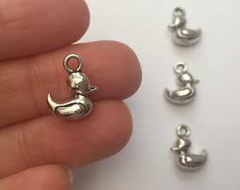 8 or 50 Duck Charms Antique Silver Tone SC691