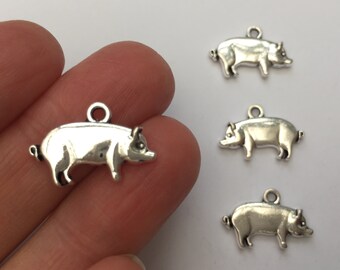 10 or 25 Pig Charms Antique Silver Tone PIG02