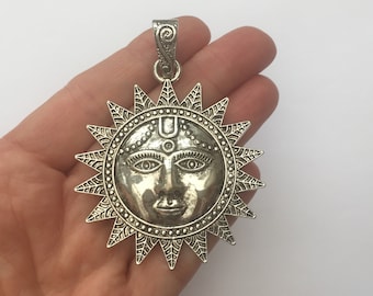 1 Sun Charm Pendant Antique Silver Tone SUN07
