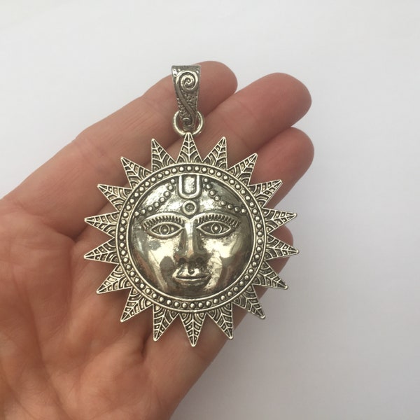 1 Sun Charm Pendant Antique Silver Tone SUN07