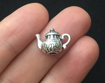 6 Teapot Charms Antique Silver Tone SC438