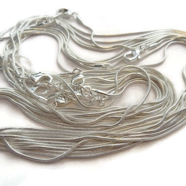 BULK 10 Snake Chain Necklaces 18 inch Silver Plated CHN02