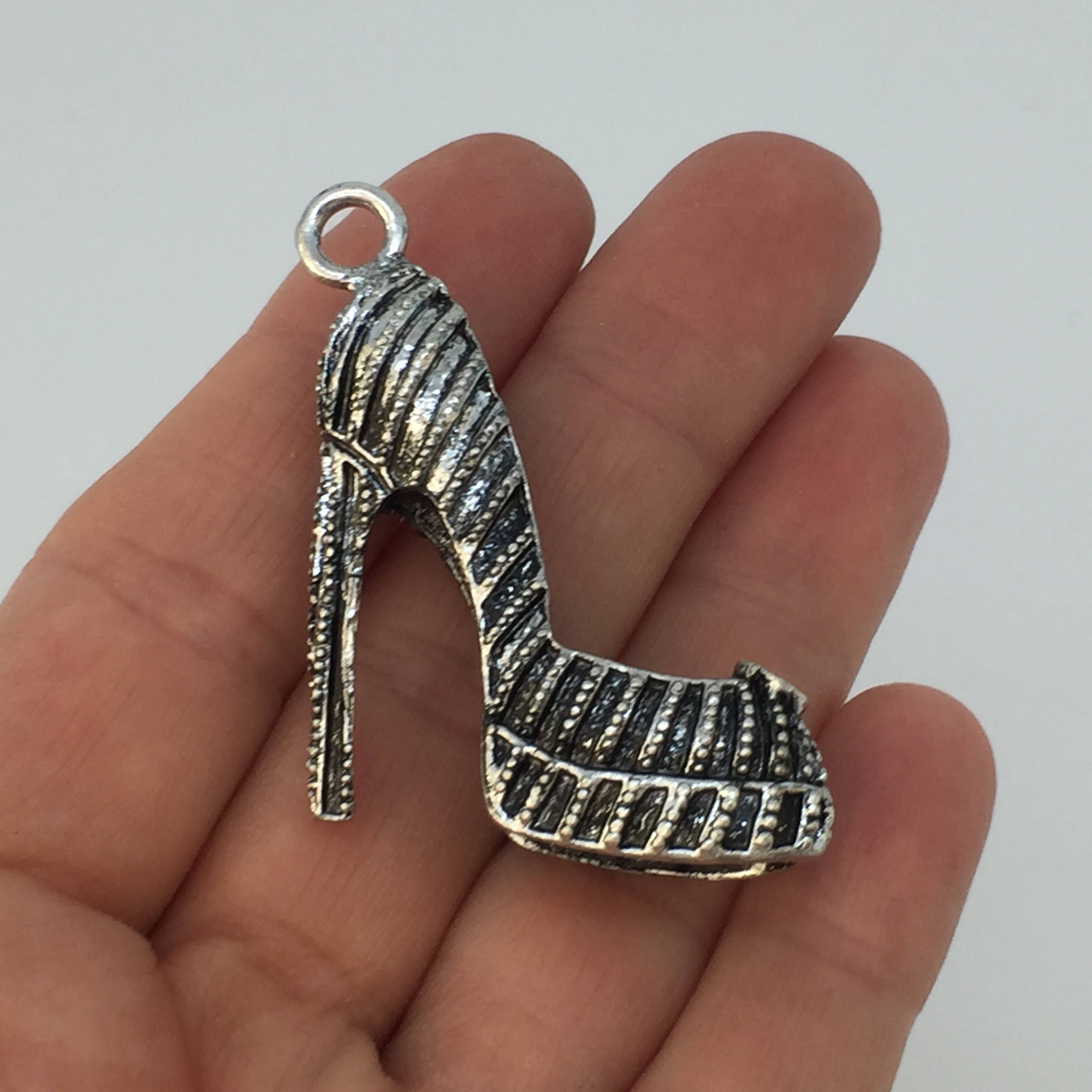1 HighHeel Shoe Charm Antique Silver 5.4cm x 4.2cm SHOE09