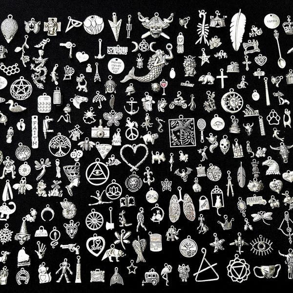 Bulk 50 Antique Silver Pendants And Charms for Jewelry Making
