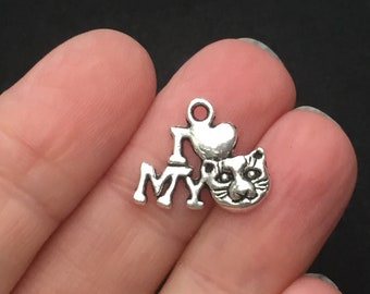12 I Love My Cat Charms Antique Silver - CAT07