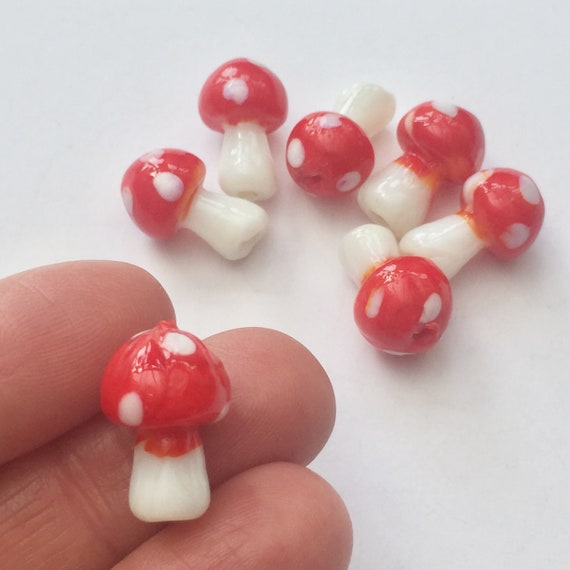 Special Offer 6 Mushroom Beads Red and White Glass 