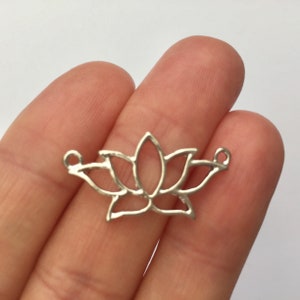 5 Lotus Flower Connector Charms Silver Tone LOT07