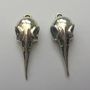 2 Bird Skull Charms Antique Silver Tone SC695/2 image 3