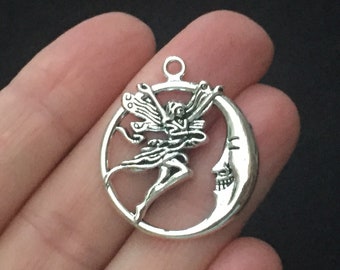 6 Fairy Moon Charms Antique Silver Tone FAIRY27