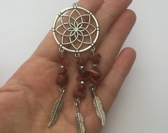 1 Brown Stone Dream Catcher Antique Silver Tone FEA55