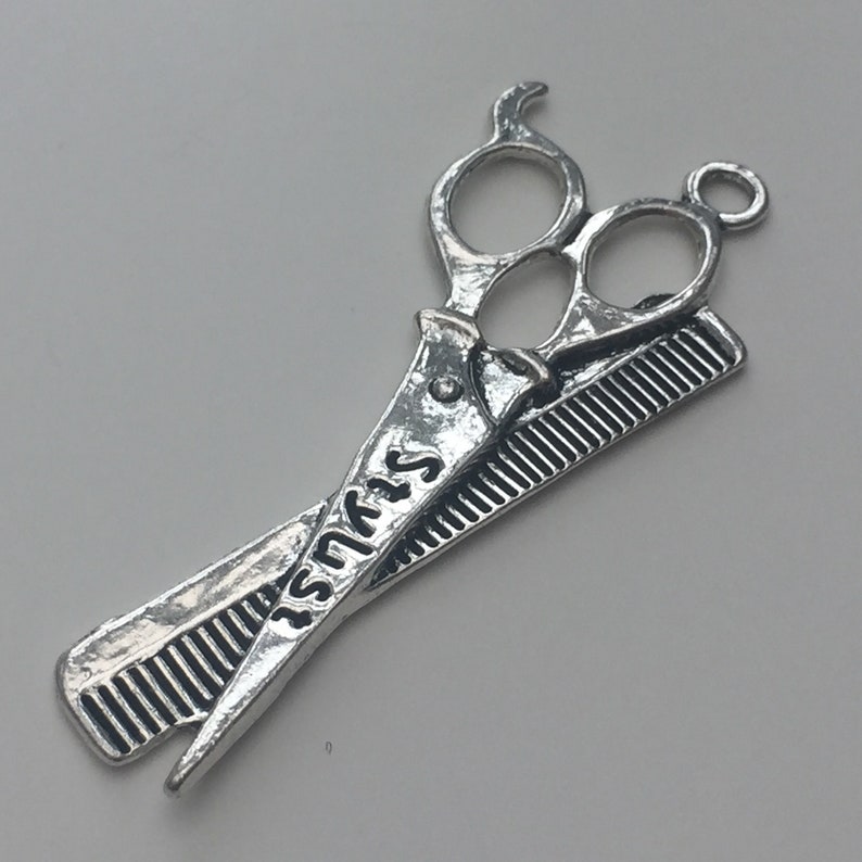4 Hairdressing Comb & Scissor Charms Antique Silver Tone Etsy