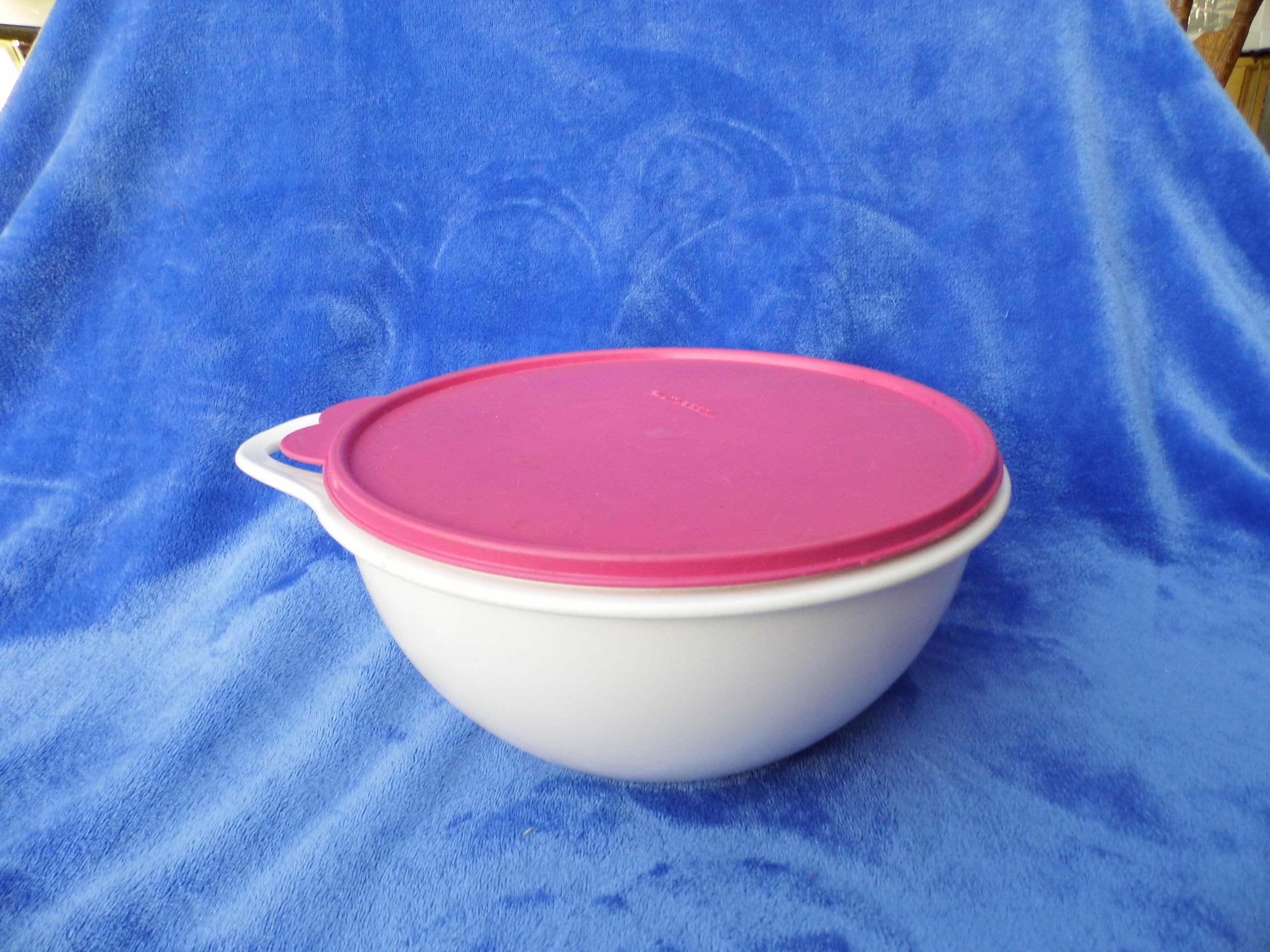 Vintage Tupperware Large White 32 Cup Thatsa Mixing Bowl with Blue Lid